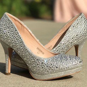 silver rhinestone heels